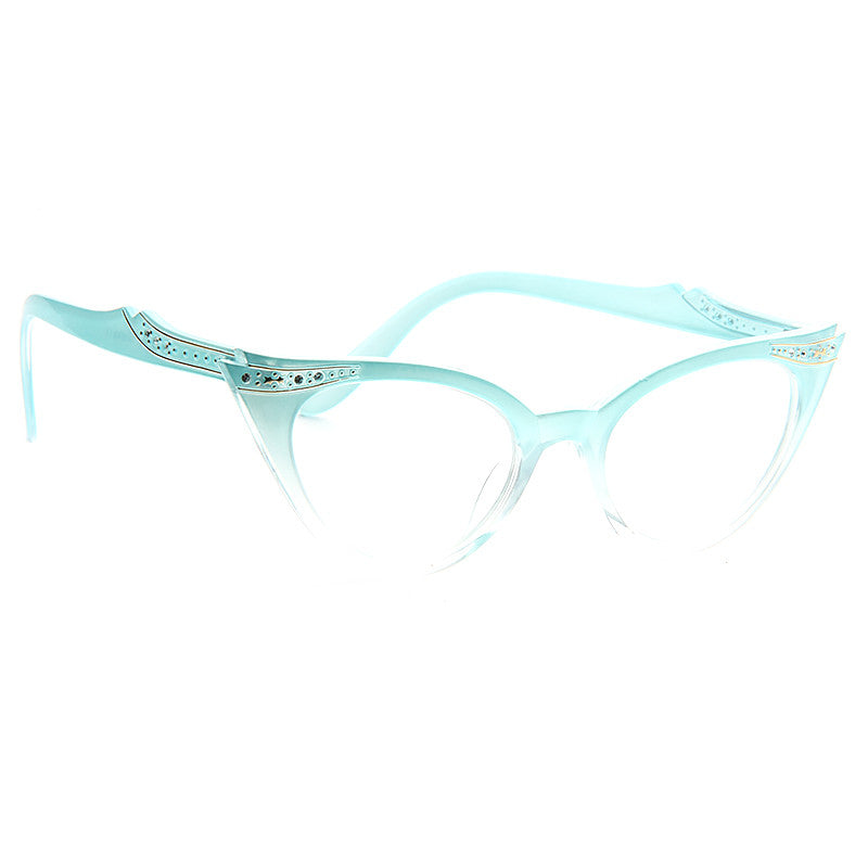 Betty Jo Rhinestone Frosted Cat Eye Clear Glasses