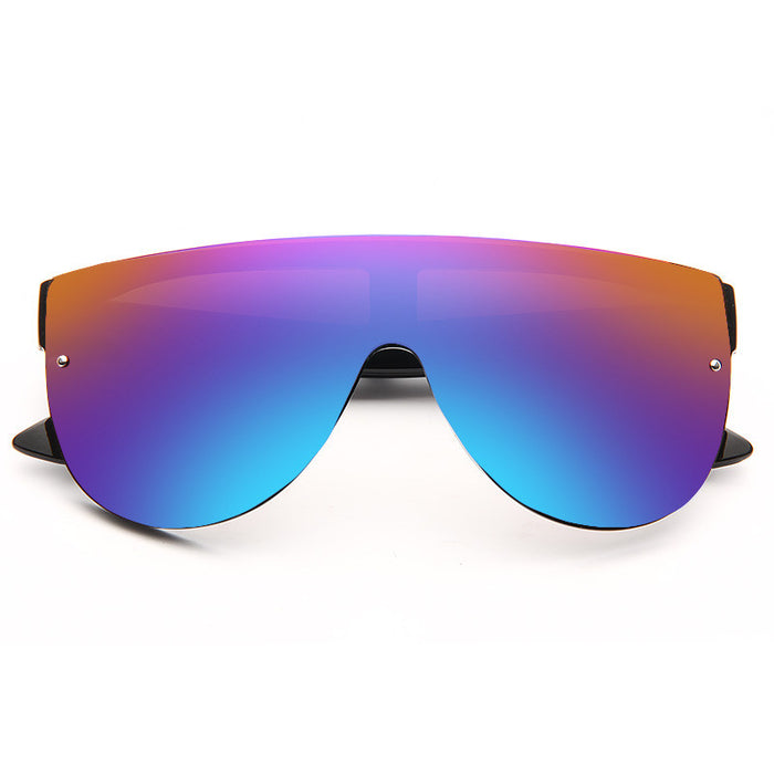 Pelzer Oversized Color Mirror Flat Top Shield Sunglasses