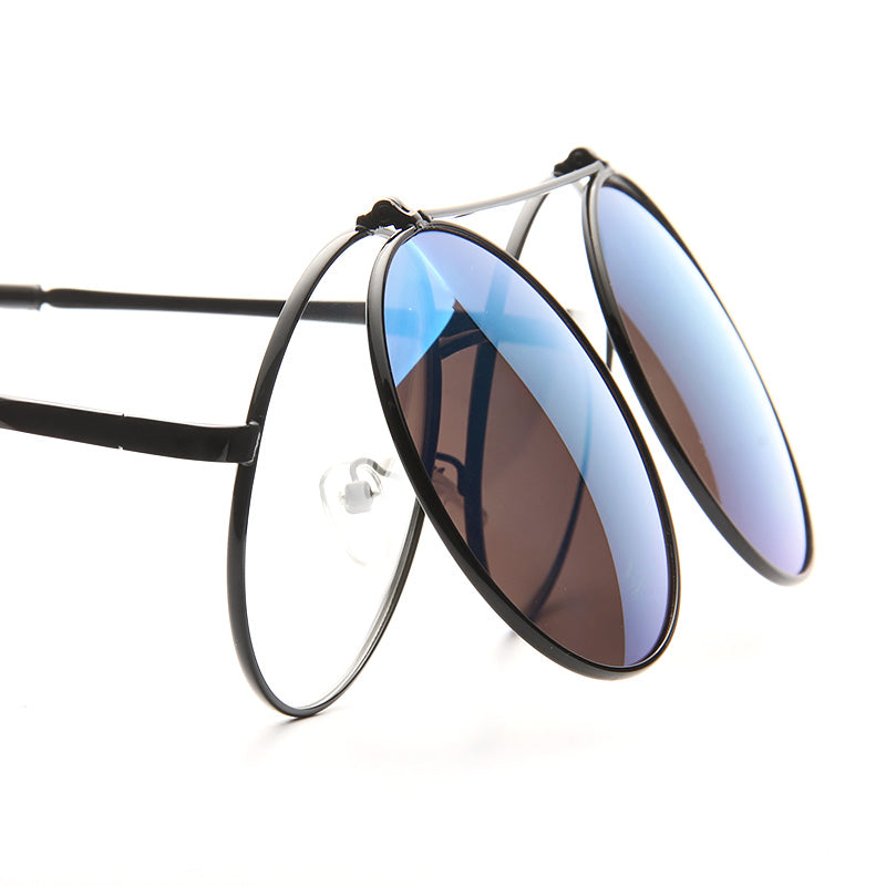 Fife Color Mirror Round Flip Up Metal Sunglasses