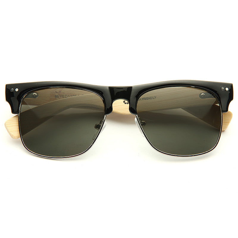 Jenkins Unisex Genuine Bamboo Half Frame Sunglasses