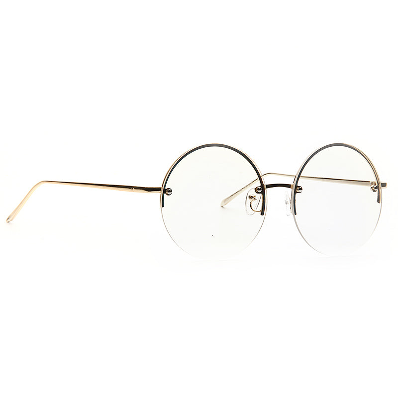 Coral Rimless Flat Lens Metal Round Clear Glasses