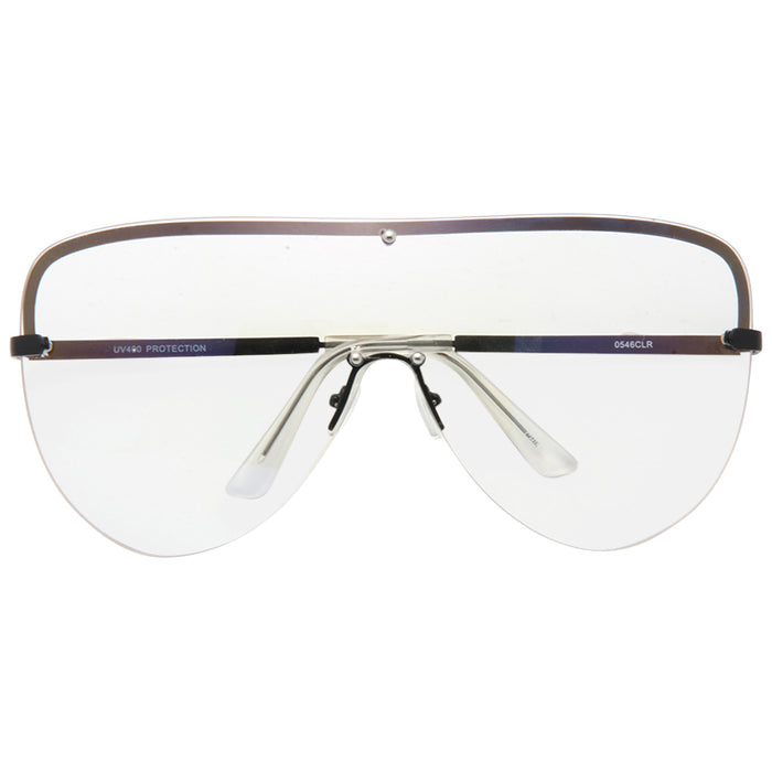 Reeves Oversized Rimless Shield Aviator Clear Glasses