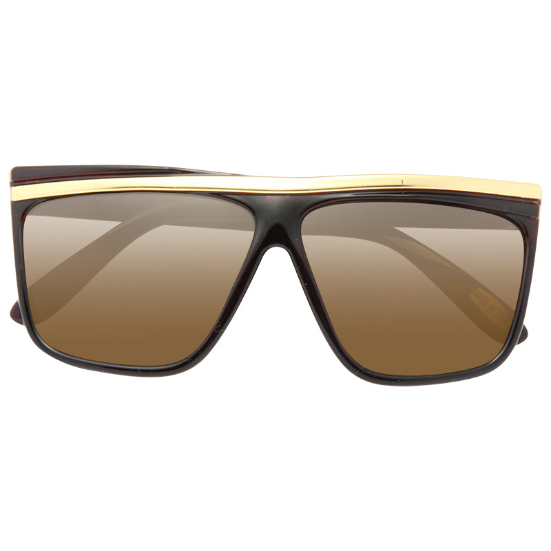 Kids Gold Bar Accent Plastic Horn Rimmed Sunglasses